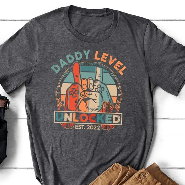 New Dad First Time Daddy Level Funny Gaming Personalized Shirt, New Dad Gift – Best gifts your whole family