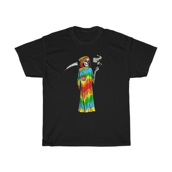 Pot Head Grim Reaper Smoking Weed with Tye Dye Shirt