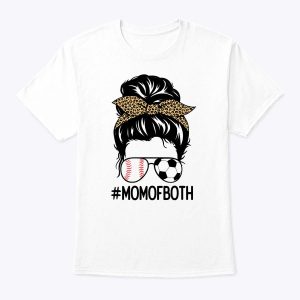 Soccer Baseball Mom Of Both Messy Bun Leopard Mother’s Day T-Shirt