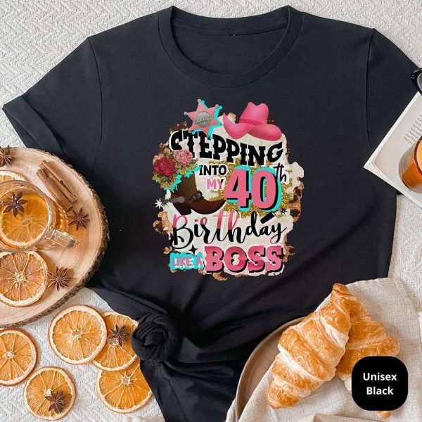 Stepping into 40 Like a Boss, 40th Birthday Gift Ideas T-Shirt – Best gifts your whole family