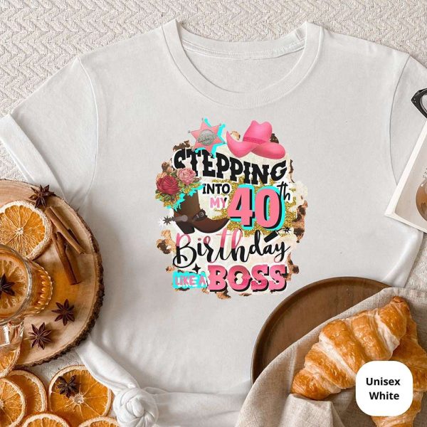 Stepping into 40 Like a Boss, 40th Birthday Gift Ideas T-Shirt – Best gifts your whole family