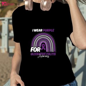 Ulcerative Colitis Awareness Month Purple Ribbon Rainbow T-Shirt – Best gifts your whole family
