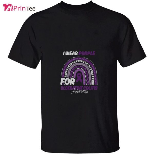 Ulcerative Colitis Awareness Month Purple Ribbon Rainbow T-Shirt – Best gifts your whole family