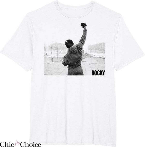 Win Rocky Win T-shirt Rocky Fist Raise Grey Scale Movie