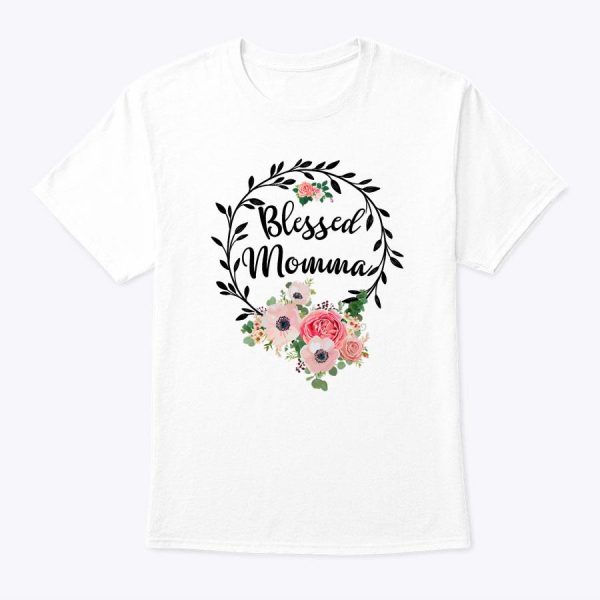 Womens Blessed Momma Floral Mom Decoration T-Shirt (1)