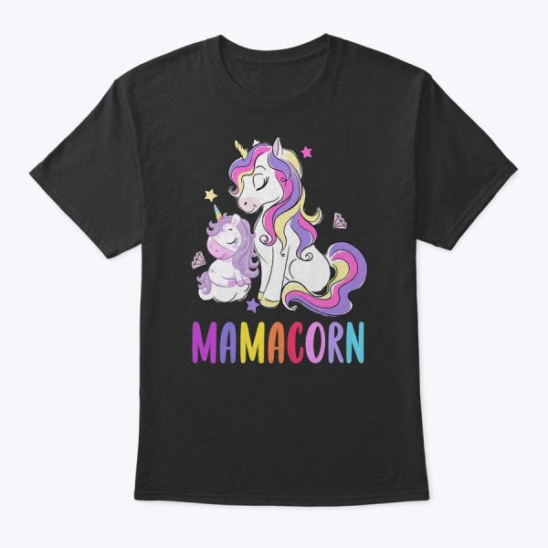 Womens Cute Mamacorn Unicorn Mom Birthday Outfit Rainbow Colors T-Shirt
