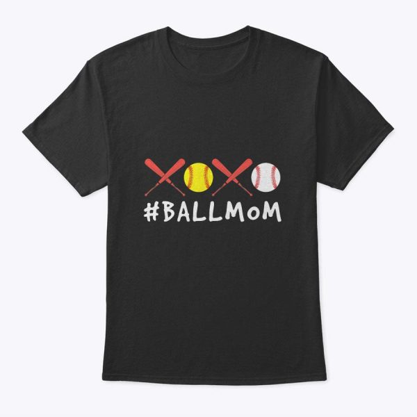 Womens Hashtag Ball Mom Hugs And Kisses Softball Mother T-Shirt