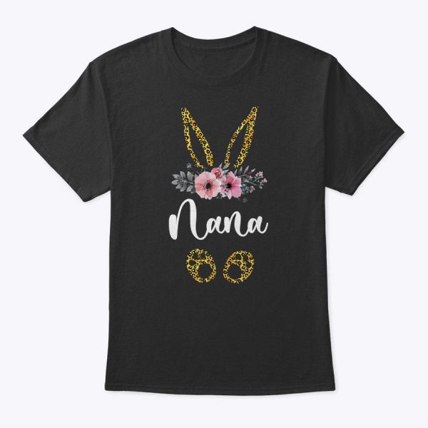 Womens Mother’s Day Easter Flower Nana Leopard Bunny T-Shirt