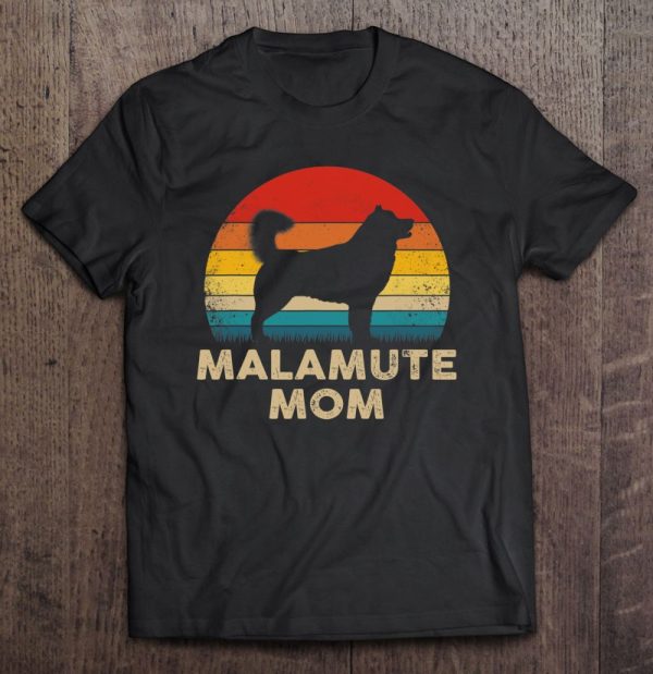 Alaskan Malamute Dog Mom Silhouette Retro Sunset
