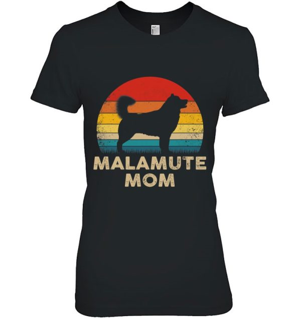 Alaskan Malamute Dog Mom Silhouette Retro Sunset
