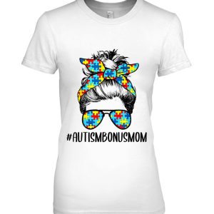 Autism Bonus Mom Life Messy Bun Glasses Bandana Mother'S Day 2