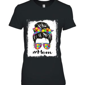 Bleached Autism Mom Messy Bun Autism Awareness Support