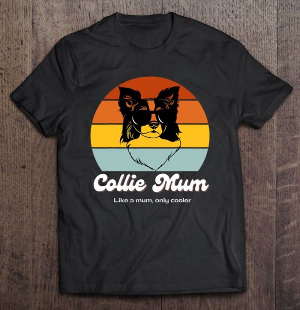 Border Collie Mum Shirt Retro Style Sunset Cool Collie Mum