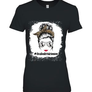 Boston Terrier Dog Mom Bleached Messy Bun Leopard Women
