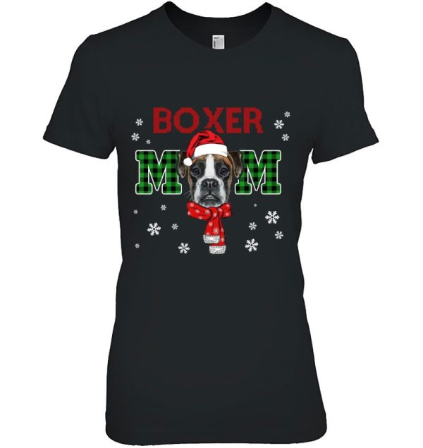 Christmas Boxer Mom Plaid Santa Hat Cute Dog Lover