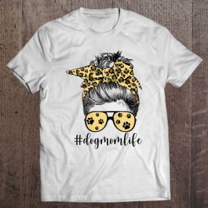 Dog Mom Life Messy Bun Hair Leopard Bandana Funny Dog Lovers