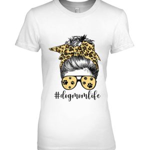 Dog Mom Life Messy Bun Hair Leopard Bandana Funny Dog Lovers