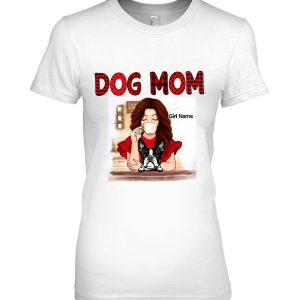 Dog Mom Pitbull Personalized Girl Drinking Coffee Red Polka Dots Plaid