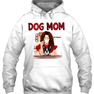 Dog Mom Pitbull Personalized Girl Drinking Coffee Red Polka Dots Plaid 3