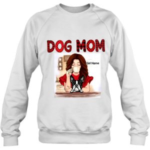 Dog Mom Pitbull Personalized Girl Drinking Coffee Red Polka Dots Plaid 4