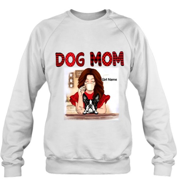 Dog Mom Pitbull Personalized Girl Drinking Coffee Red Polka Dots Plaid