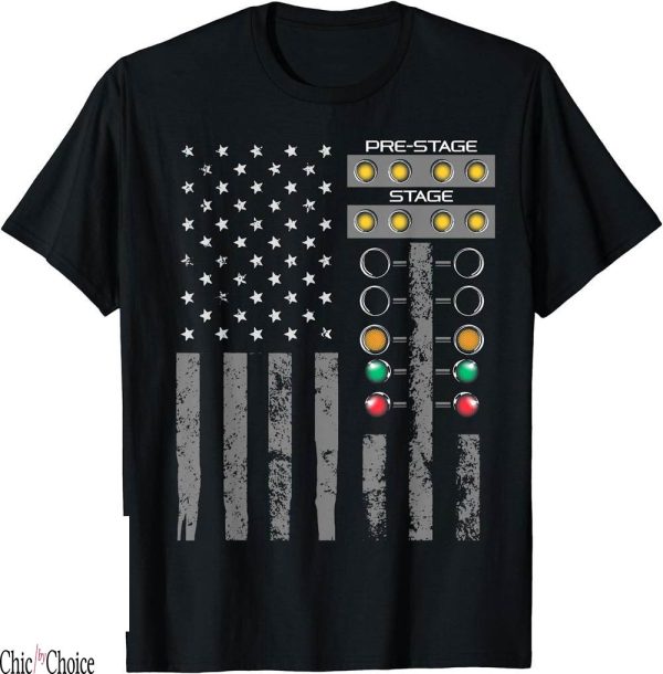 Drag Racing T-Shirt American Flag Strip Tree Light Dragster