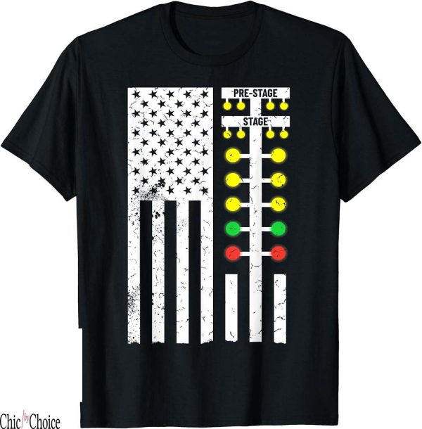 Drag Racing T-Shirt Flag American Racer Strip Tree Light