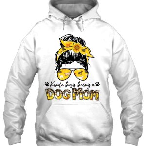 Kinda Busy Being A Dog Mom Messy Bun Hair Bandana Sunglasses Leopard Print Text 3