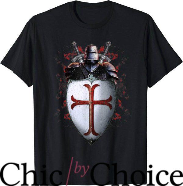 Knights Templar T-Shirt Helmet Cross Sword T-Shirt Movie