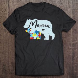 Mama Bear Cute Autism Awareness Mom With Puzzle Piece Cub