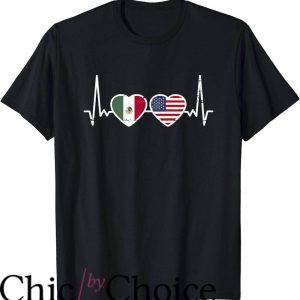 Mexican American T-Shirt Mexico USA Heartbeat Flag