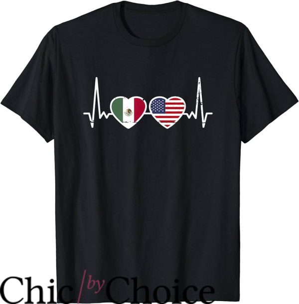 Mexican American T-Shirt Mexico USA Heartbeat Flag