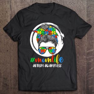 Momlife Autism Awareness Puzzle Piece Messy Bun Autism Mom 1