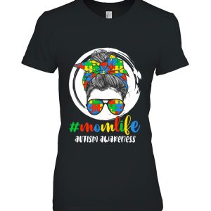 Momlife Autism Awareness Puzzle Piece Messy Bun Autism Mom 2