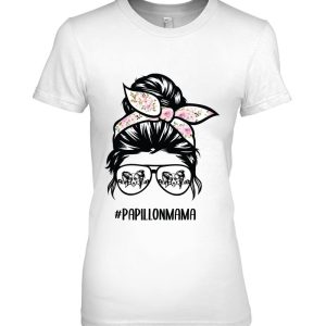 Papillon Dog Mom Messy Bun Hair Glasses Papillon Mom