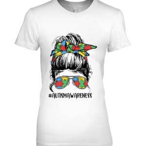 Proud Autism Mom Messy Bun Girl Puzzle Piece Mother's Day 1 Proud Autism Mom Messy Bun Girl Puzzle Piece Mothers Day 2