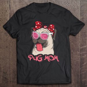 Pug Dog Mom Red Polka Dot Bow With Pink Glasses For Pet Lover Mother’s Day