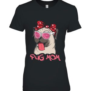 Pug Dog Mom Red Polka Dot Bow With Pink Glasses For Pet Lover Mother’s Day