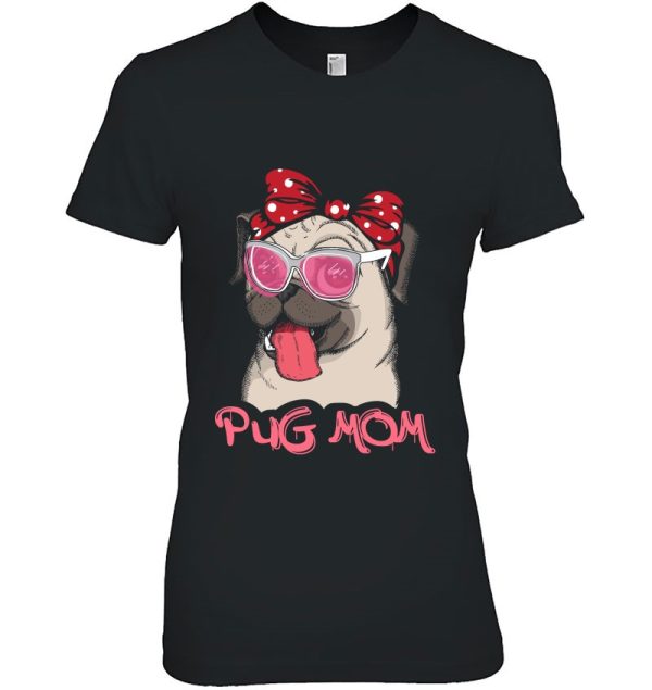 Pug Dog Mom Red Polka Dot Bow With Pink Glasses For Pet Lover Mother’s Day