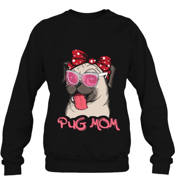 Pug Dog Mom Red Polka Dot Bow With Pink Glasses For Pet Lover Mother’s Day