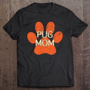 Pug Mom Orange Distressed Dog Paw Print Dog Mom
