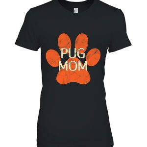 Pug Mom Orange Distressed Dog Paw Print Dog Mom