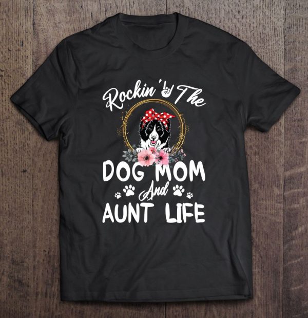 Rockin’ The Dog Mom And Aunt Life Border Collie Red Polka Dot Bandana Flowers