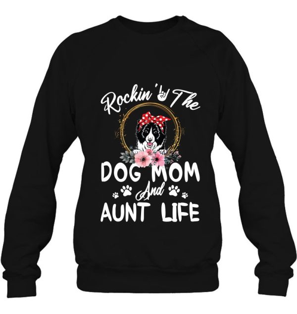 Rockin’ The Dog Mom And Aunt Life Border Collie Red Polka Dot Bandana Flowers