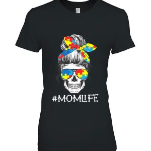 Skull Mom Life Messy Bun Puzzle Autistic Autism Awareness