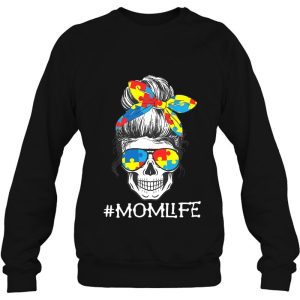 Skull Mom Life Messy Bun Puzzle Autistic Autism Awareness 4