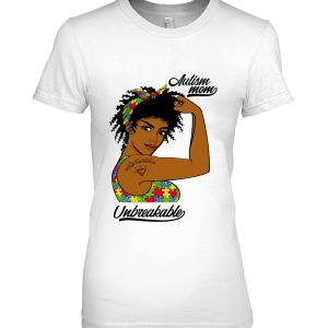 Unbreakable Autism Mom Messy Bun Autism Awareness Afro Women