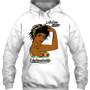 Unbreakable Autism Mom Messy Bun Autism Awareness Afro Women 3