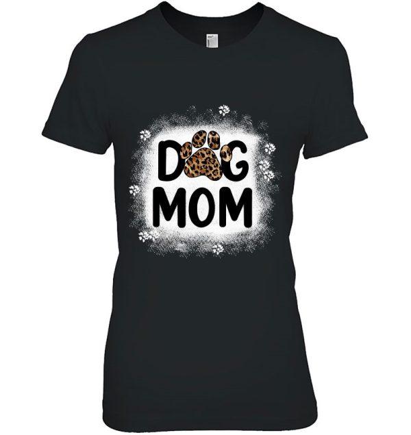 Women Bleached Dog Mom Shirts Dog Mom Paw Leopard