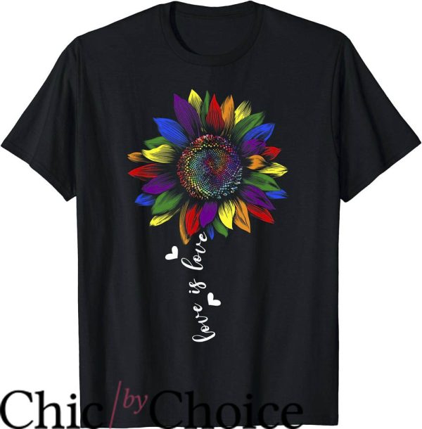 Women Pride T-Shirt Rainbow Sunflower Love Is Love LGBT